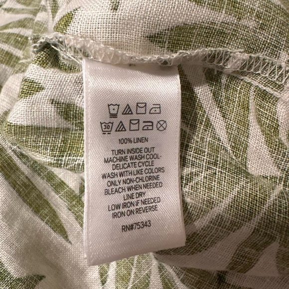 Nicole Miller Shirt Top Blouse 100% Linen Tropical White Green Womens 1x Beach - Picture 7 of 8